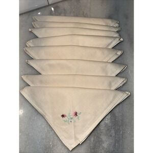 Set Of 8vintage Embroidered Napkins Cream Color Never Used Pink Flowers